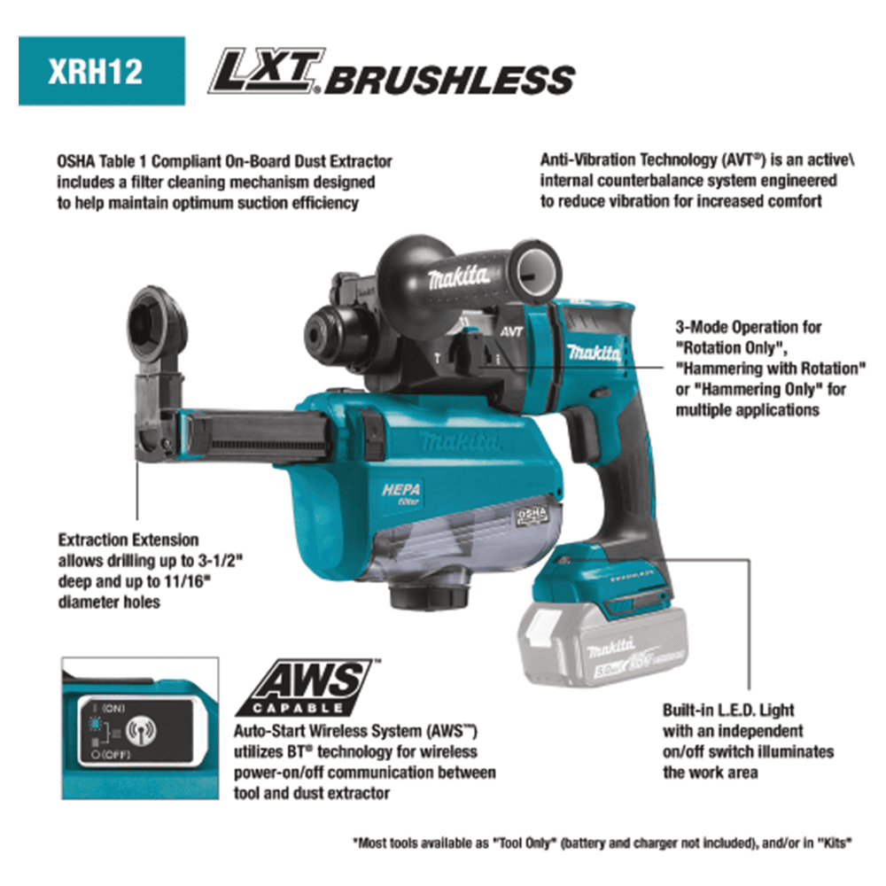 18V LXT Lithium‑Ion Brushless Cordless 11/16" SDS‑PLUS AVT Rotary Hammer with HEPA Dust Extractor AWS Capable Tool Only Alt 2 - Image