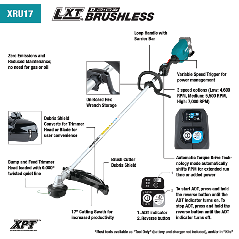 XRU17PT 36V LXT Brushless String Trimmer Kit (5.0Ah) Alt 2 - Image