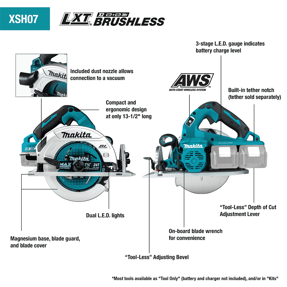 36V LXT Brushless 7-1/4" Circular Saw Tool Only with AWS Capable Alt 2 - Image