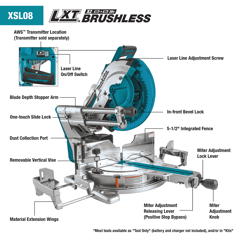 36V LXT Brushless 12" Dual-Bevel Sliding Compound Miter Saw Tool Only with AWS Capable/Laser Alt 2 - Image