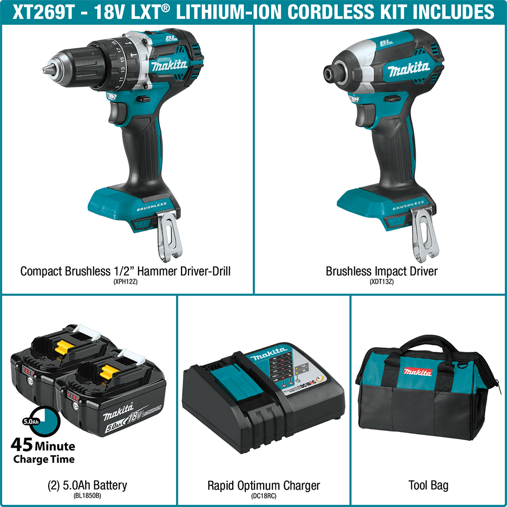 XT269T 18V LXT Lithium-Ion Brushless Cordless 2-Piece Combo Kit (5.0Ah) Alt 14 - Image