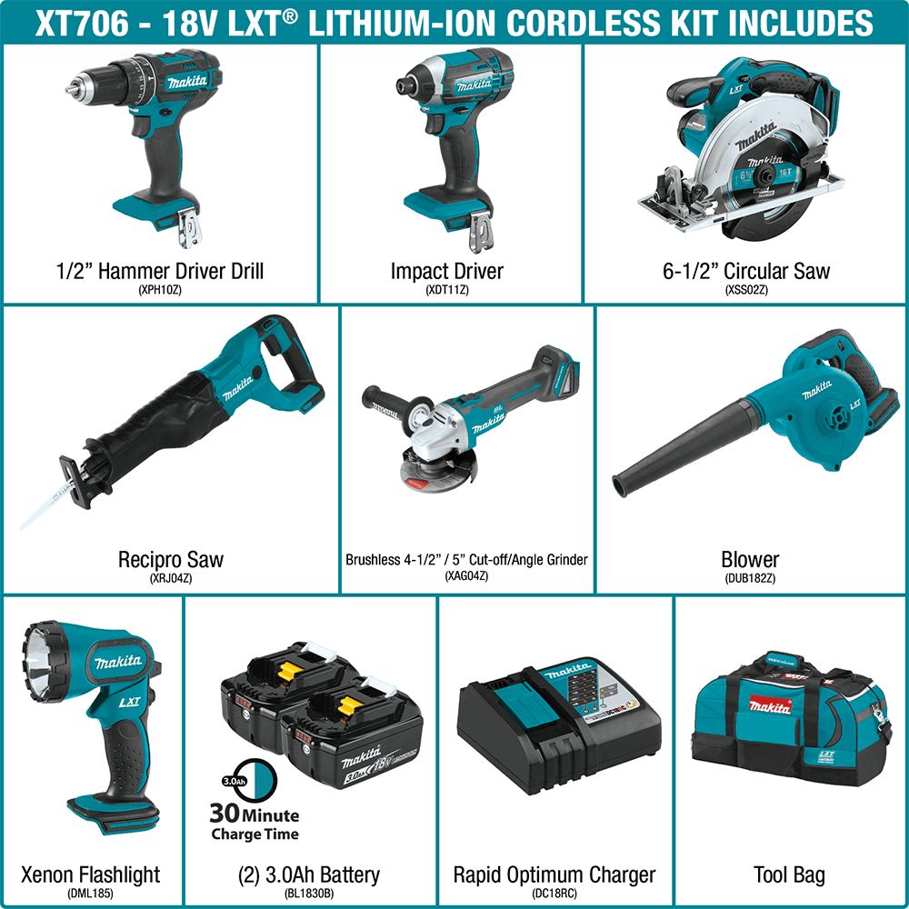 XT706 18V LXT Lithium-Ion Cordless 7-Piece Combo Kit (3.0Ah) Alt 21 - Image