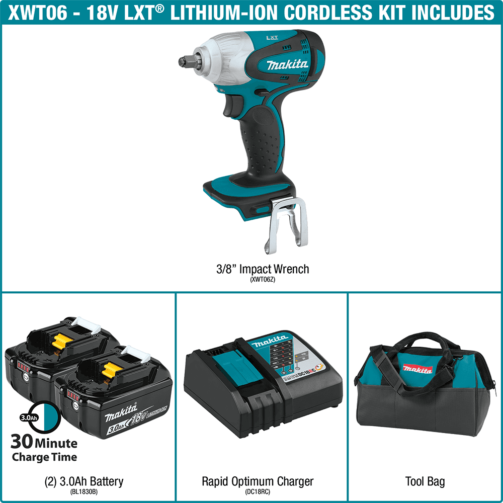 18V LXT Lithium-Ion Cordless 3/8" Square Drive Impact Wrench Kit (3.0Ah) Alt 6 - Image