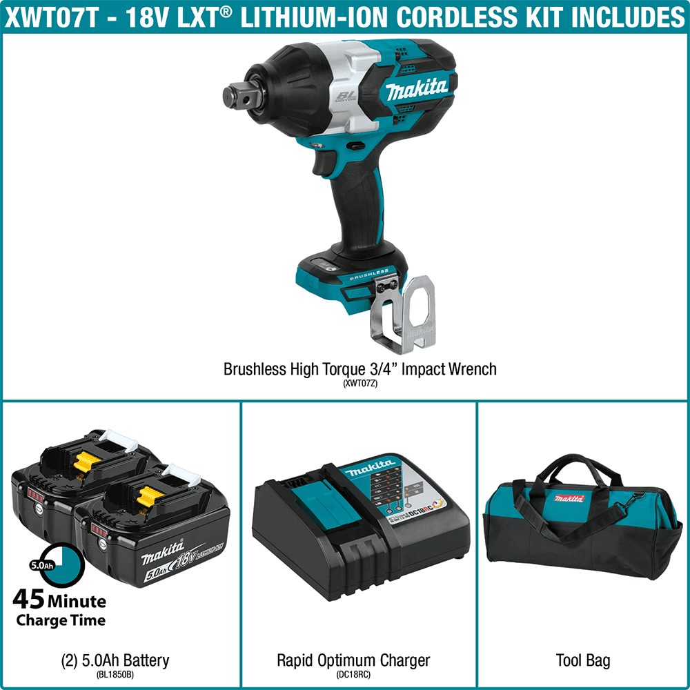 18 V LXT Lithium-Ion Brushless Cordless High-Torque 3/4" Square Drive Impact Wrench Kit with Friction Ring Anvil (5.0Ah) Alt 15 - Image