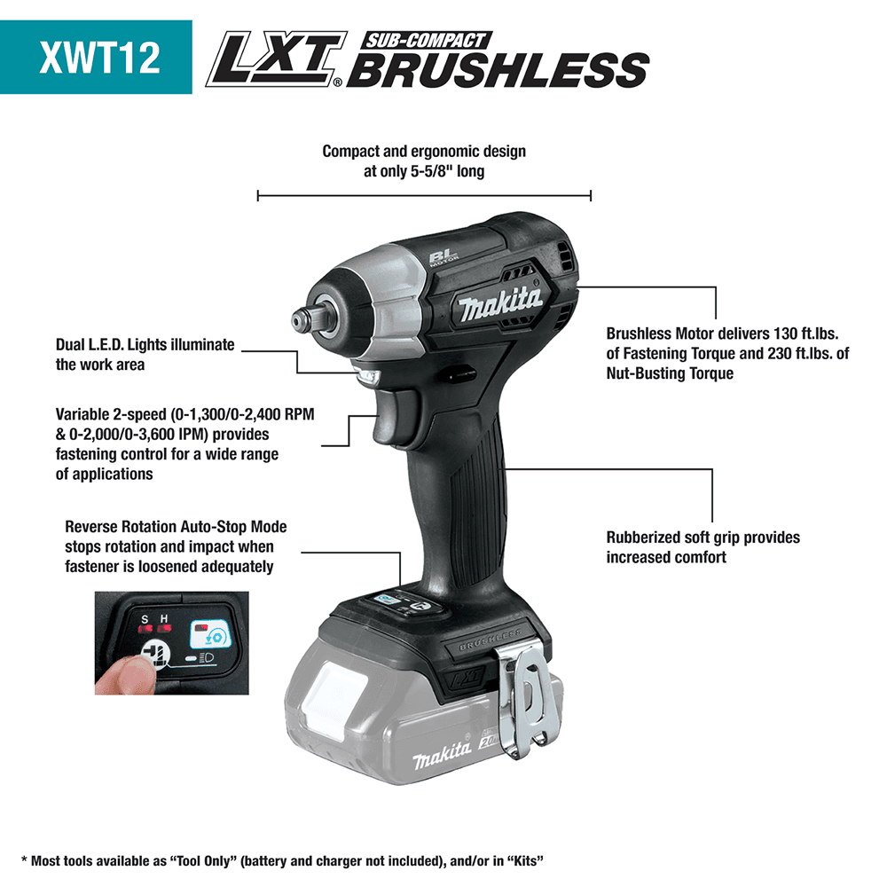 18V LXT Lithium-Ion Sub-Compact Brushless Cordless 3/8" Square Drive Impact Wrench Tool Only Alt 2 - Image