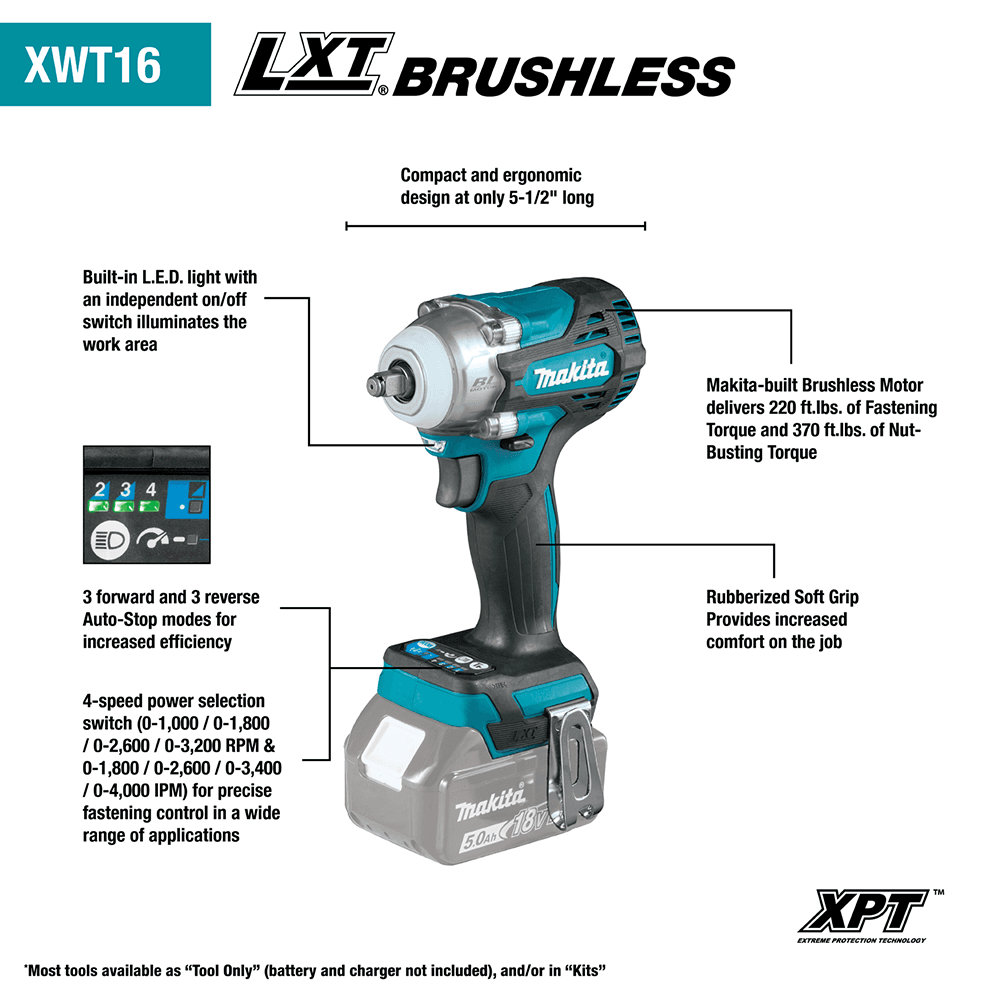 18V LXT Lithium-Ion Brushless Cordless 4-Speed 3/8" Square Drive Impact Wrench with Friction Ring Anvil (5.0 Ah) Alt 2 - Image