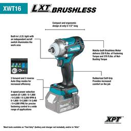 18V LXT Lithium-Ion Brushless Cordless 4-Speed 3/8" Square Drive Impact Wrench with Friction Ring Anvil (5.0 Ah) Alt 2 - Image