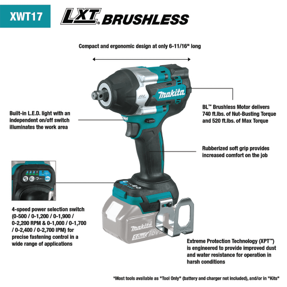 18V LXT Lithium-Ion Brushless Cordless Mid-Torque Impact Wrench Kit with Friction Ring Anvil (5.0Ah) Alt 2 - Image