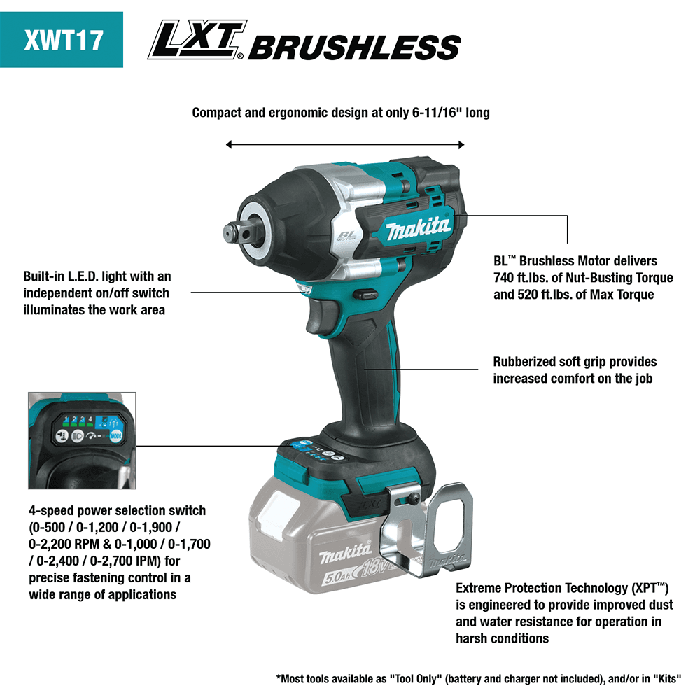 18V LXT Lithium-Ion Brushless Cordless 4‑Speed Mid‑Torque Impact Wrench with Friction Ring Anvil Tool Only Alt 1 - Image