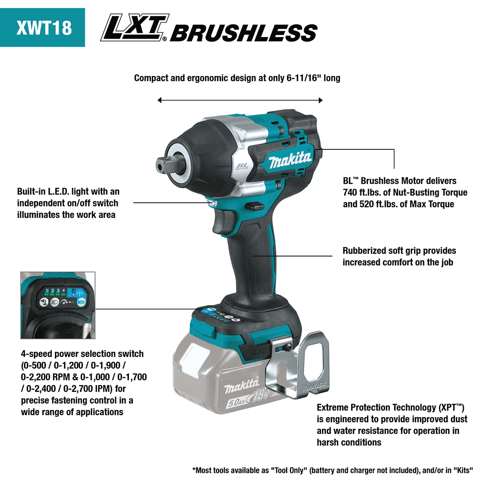 18V LXT Lithium-Ion Brushless Cordless 4‑Speed Mid‑Torque Impact Wrench with Detent Anvil Tool Only Alt 1 - Image