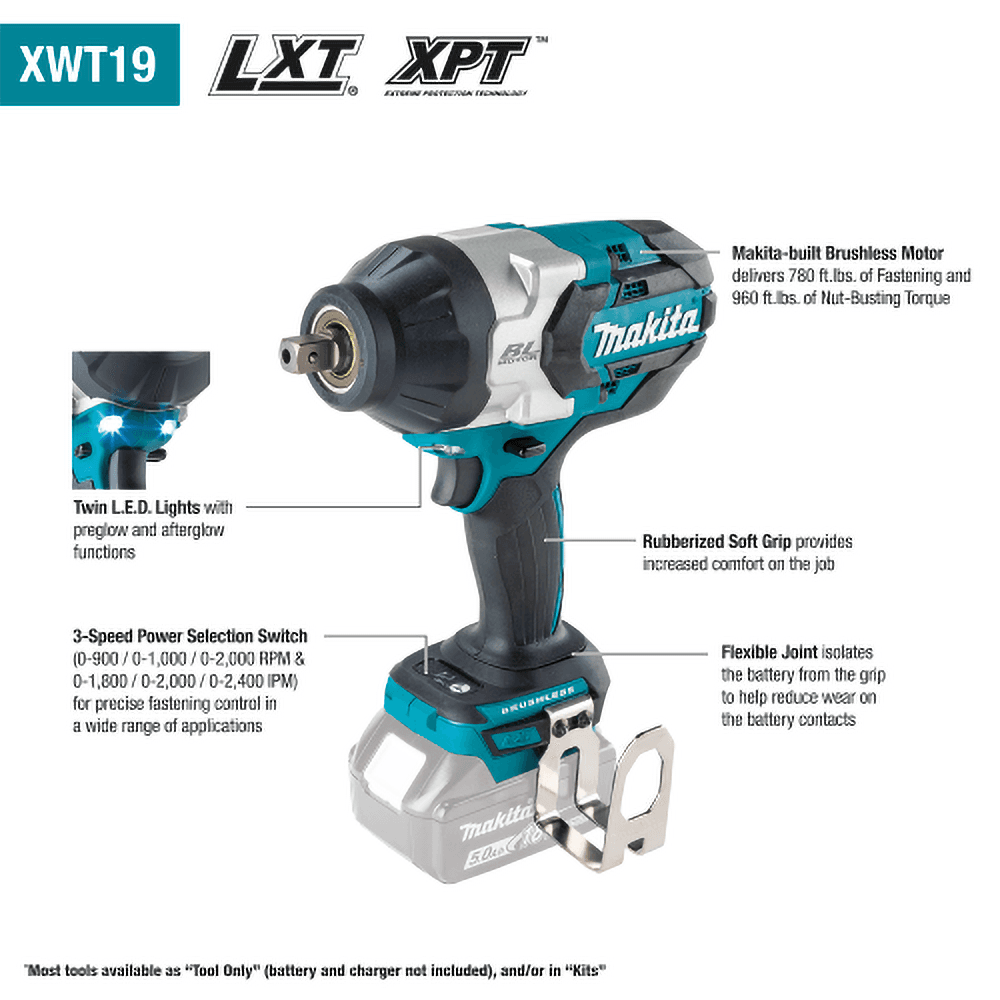 18V LXT Lithium-Ion Brushless Cordless 3-Speed 1/2" Square Drive Impact Wrench Kit with Detent Anvil (5.0Ah) Alt 2 - Image