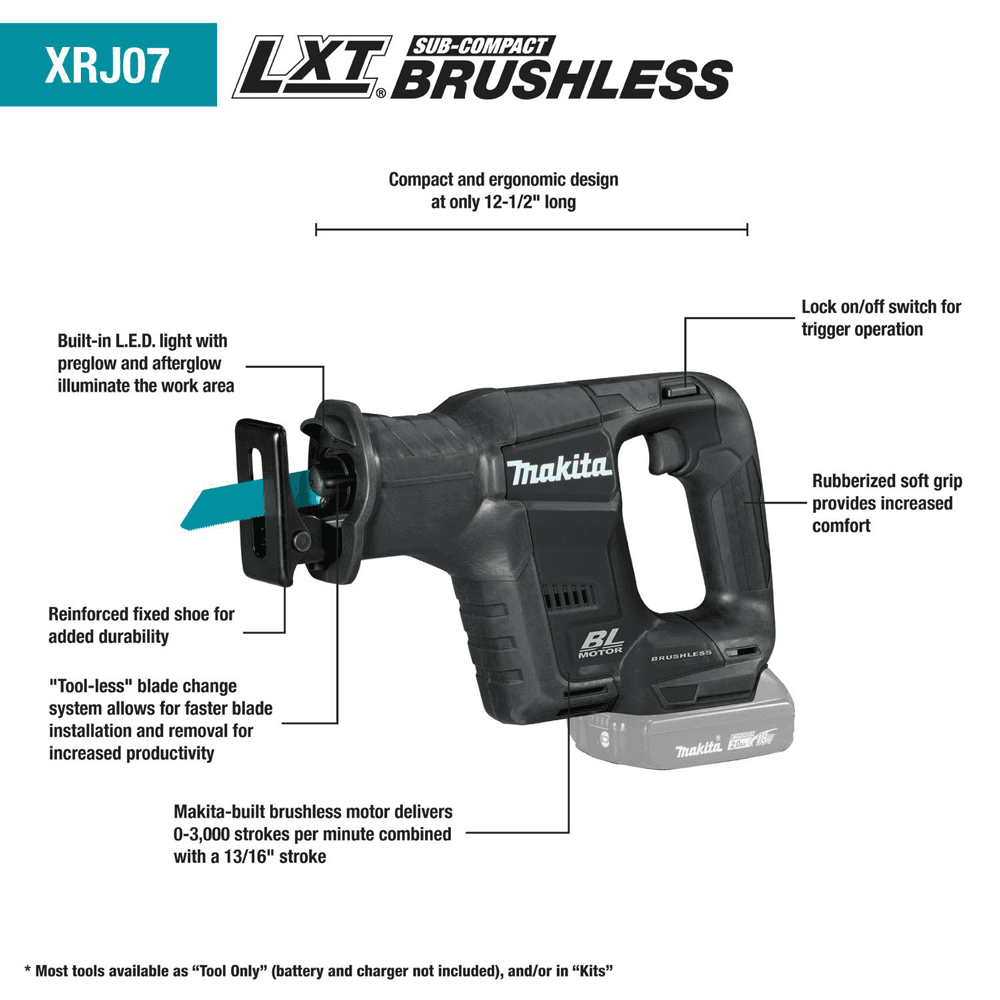 Makita XRJ07 Feature Shot call-outs