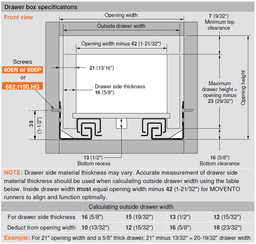 BLUMOTION soft-closing undermount drawer slide from Blum with 24" Movento 769 and 170lb capacity