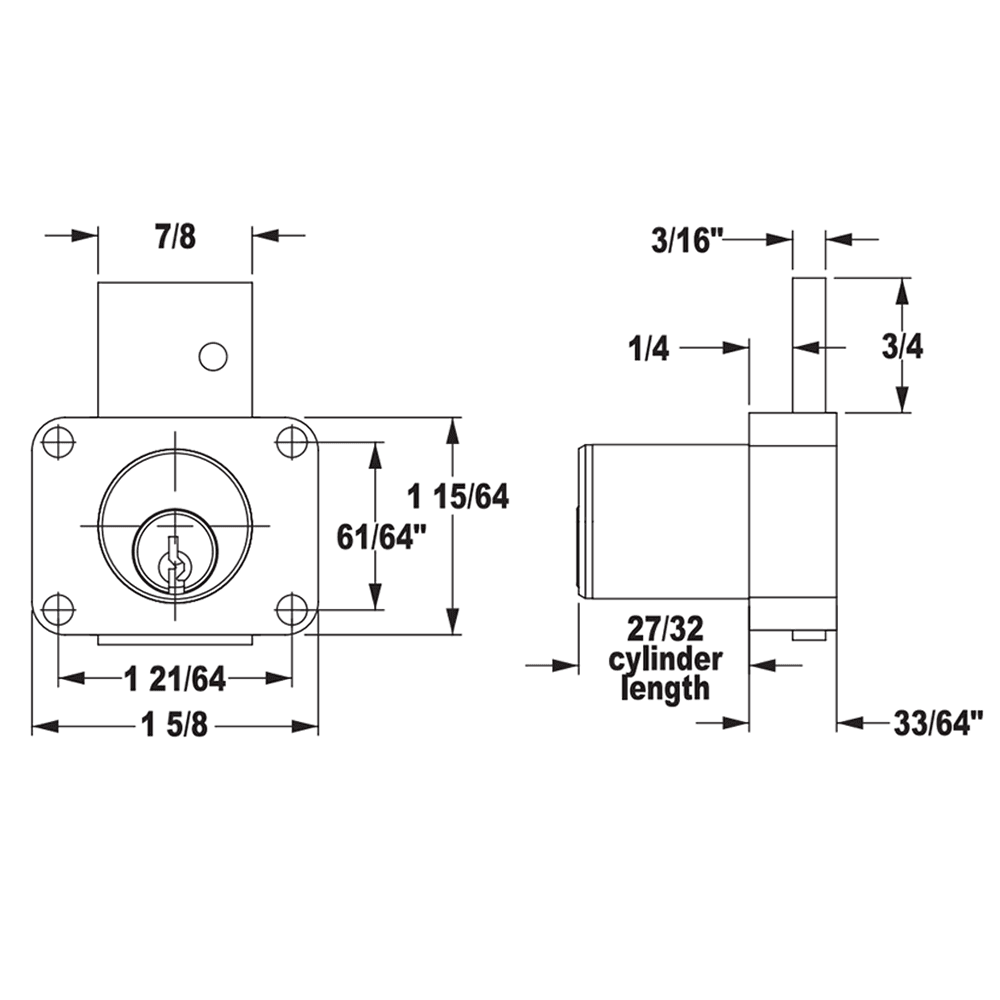 8178 Pin Tumbler Drawer Lock, Dull Chrome, Keyed to KA915 Key - Alt Image 1