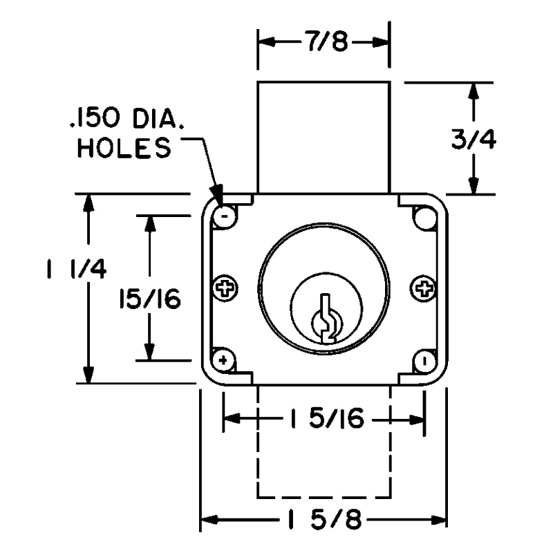 N Series Pin Tumbler Deadbolt Drawer Lock, Satin Chrome, Keyed to KA101 Key - Alt Image 1