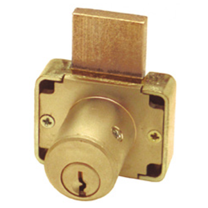 N Series Pin Tumbler Deadbolt Drawer Lock, Satin Brass, Keyed to KA915 Key, 15/16" Cylinder Length - Main Image