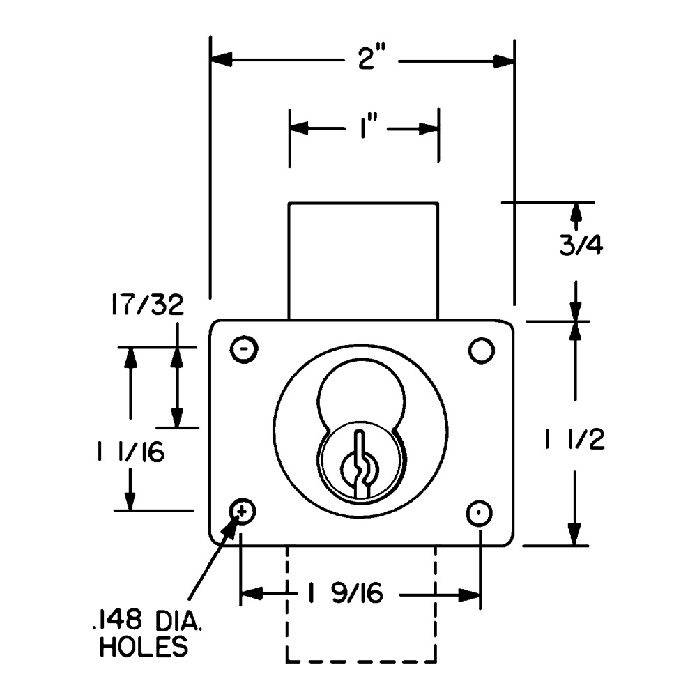 721DW No Core Deadbolt Drawer Lock Body, Satin Chrome, 1-3/8" Cylinder Length - Alt Image 1