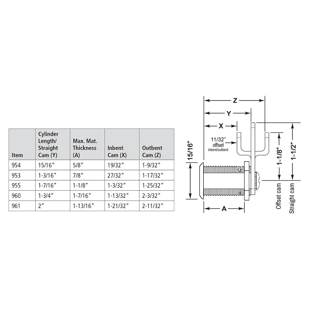 955 Disc Tumbler Cam Lock for Doors and Drawers Application, Bright Nickel, Keyed to KA420 Key - Alt Image 4