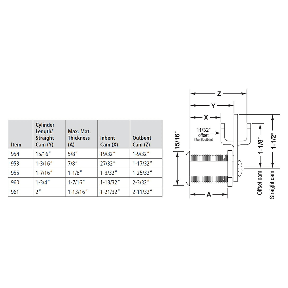 961 Disc Tumbler Cam Lock for Doors and Drawers Application, Bright Nickel, Keyed Different - Alt Image 4