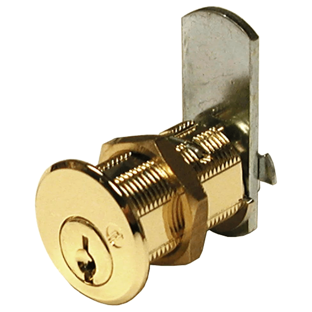 DCN N Series Pin Tumbler Cam Lock for 1-1/8" Material Thickness, Bright Brass, Keyed to KA915 Key - Main Image