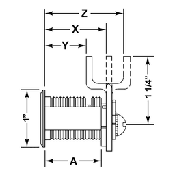 DCN N Series Pin Tumbler Cam Lock for 1-1/2" Material Thickness, Satin Chrome, Keyed to KA101 Key - Alt Image 2