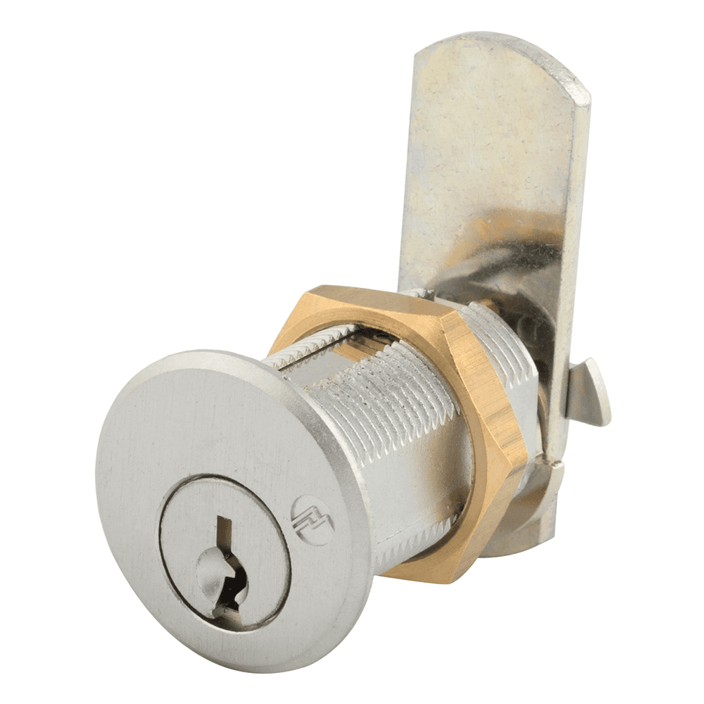 DCN N Series Pin Tumbler Cam Lock for 1-1/2" Material Thickness, Satin Chrome, Keyed to KA101 Key - Main Image