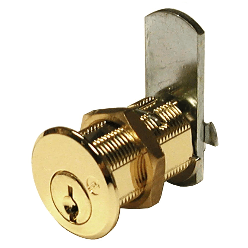 DCN N Series Pin Tumbler Cam Lock for 1-1/2" Material Thickness, Bright Brass, Keyed to KA915 Key - Main Image