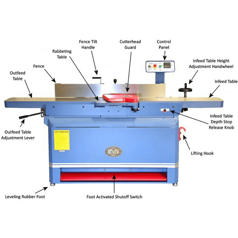 Oliver 16" 7.5HP/3 Phase Parallelogram Jointer with 4-Side Helical Cutterhead/Baldor Motor Alt 6 - Image