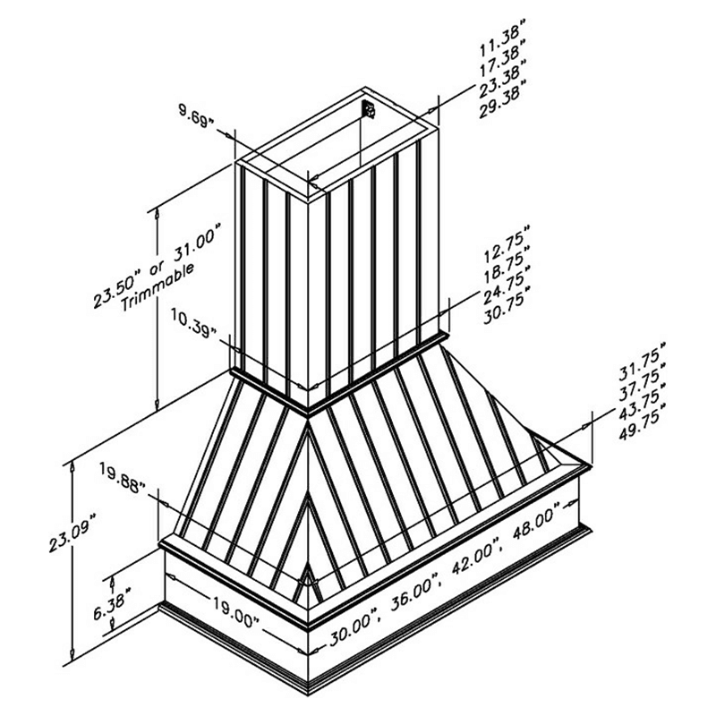 42" Silver-Metallic Straight Range Hood with Broan Compactible Liner, Maple - Alt Image 1