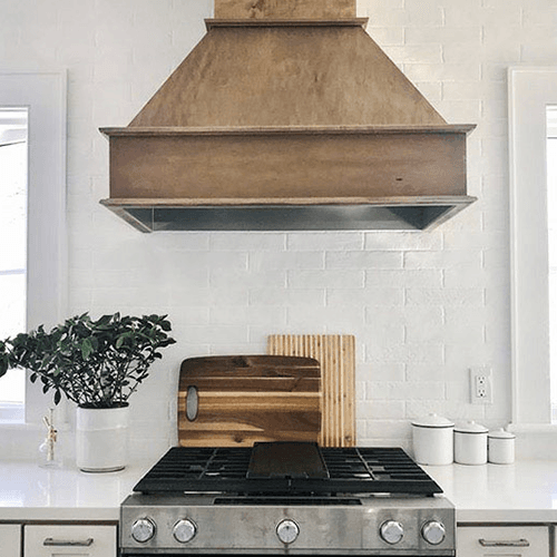 48" Silver-Metallic Arched Range Hood with Broan Compatible Liner, Red Oak - Alt Image 1