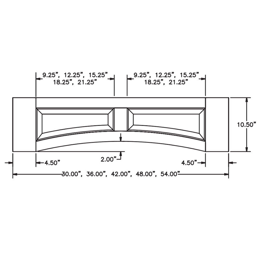 Solid wood 10.5" x 30" raised panel valance with 4.5" stiles by Omega National
