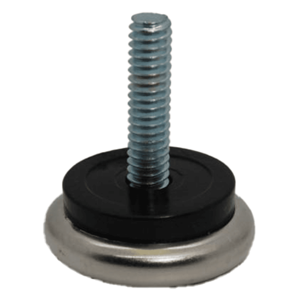 Silencer Adjustable Glide with molded-in stud for commercial equipment and panel systems