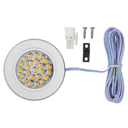 Pro R500 2W Warm White 2 Light Puck Kit, Nickel - Image of installed kit in kitchen