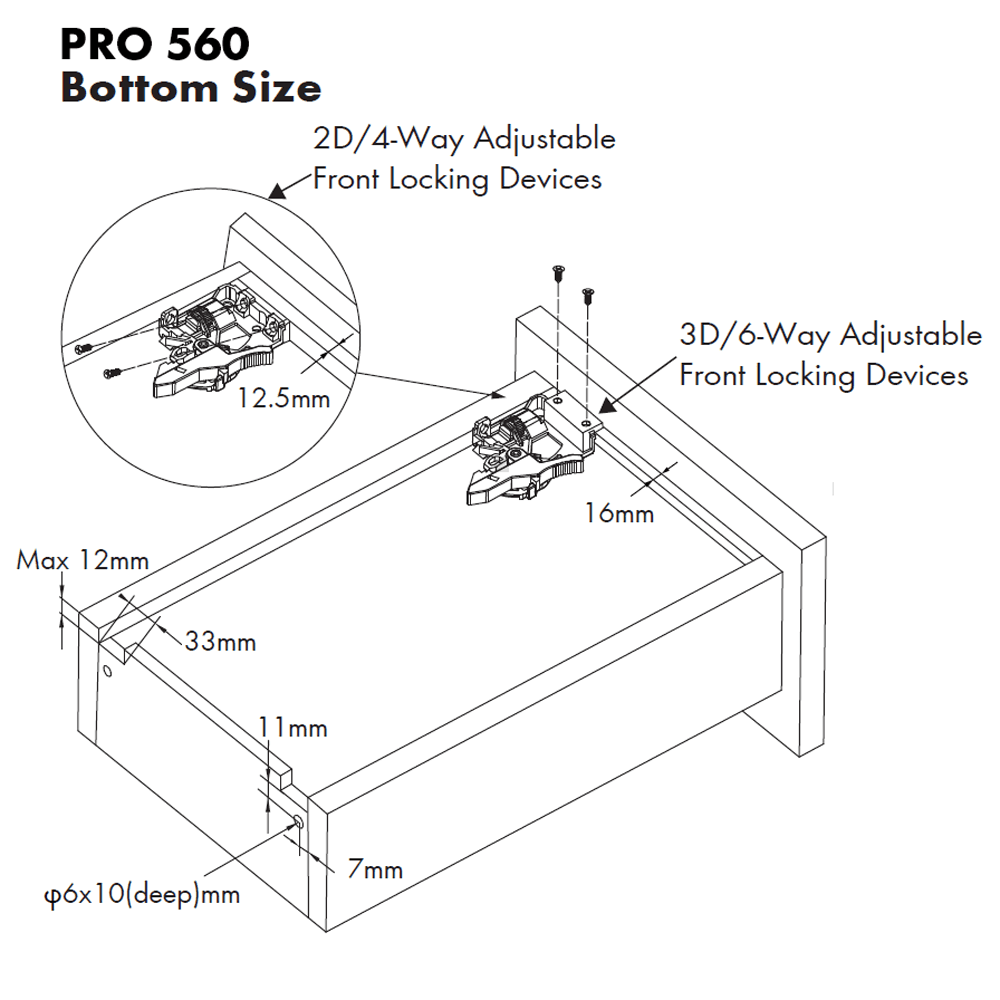 18" PRO560 Undermount Drawer Slide Bottom Size
