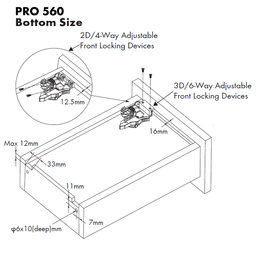 18" PRO560 Undermount Drawer Slide Bottom Size