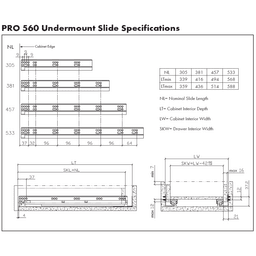 18" PRO560 Undermount Drawer Slide Specifications