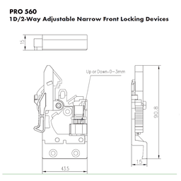 PRO560 1D 2-Way Adjustable Narrow Flanged Front Locking Device Specifications