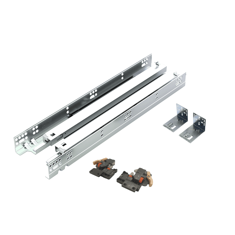 18 inch undermount drawer slide with 100lb capacity and soft-closing feature