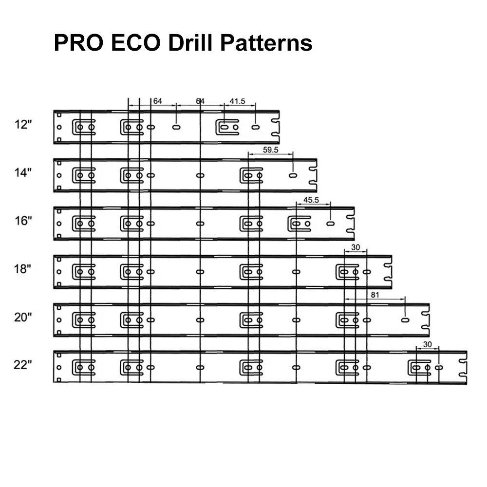 PRO ECO 22" Drawer Slide Drilling Distances