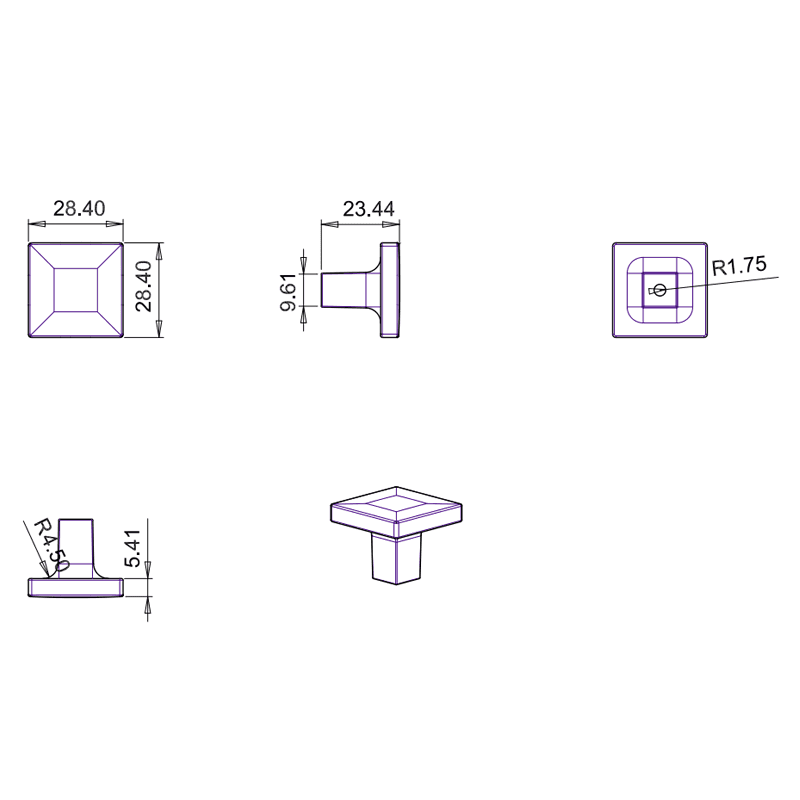 Satin Nickel Square Knob with Base Diameter of 7/16" and 8-32 x 1" Screw Size