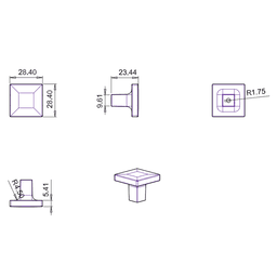 Matte Black Square Knob by Berenson Hardware with 7/16" Base and 8-32 x 1" Screw Size