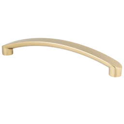 128mm Transitions 2.0 Arch Pull in Satin Champagne Finish on Cabinet Door