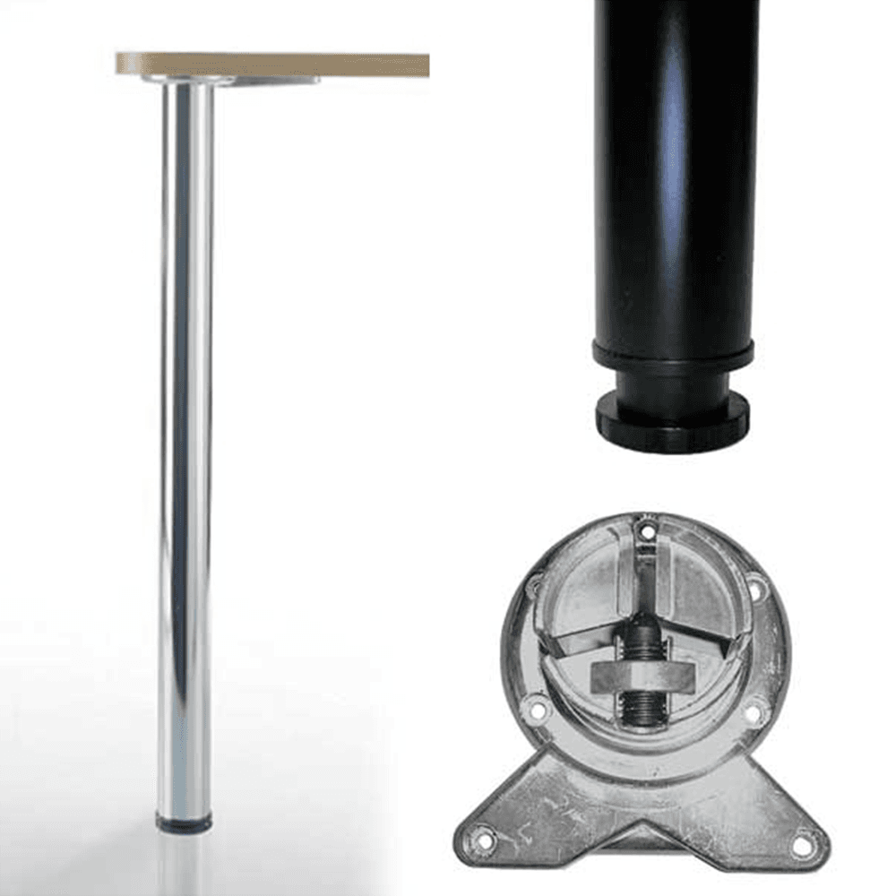 Prisma Rounded Table Leg Set - Brushed Chrome Finish - 2-3/8" Diameter x 34-1/4" High - Peter Meier