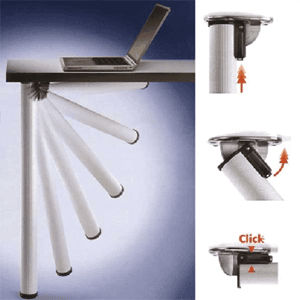 Premium Steel Table Leg for 27-3/4" Table Height, 1-1/8" Foot Adjustment, Attached Folding Bracket with Screws, Peter Meier's Click Series