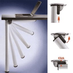 Premium Steel Table Leg for 27-3/4" Table Height, 1-1/8" Foot Adjustment, Attached Folding Bracket with Screws, Peter Meier's Click Series