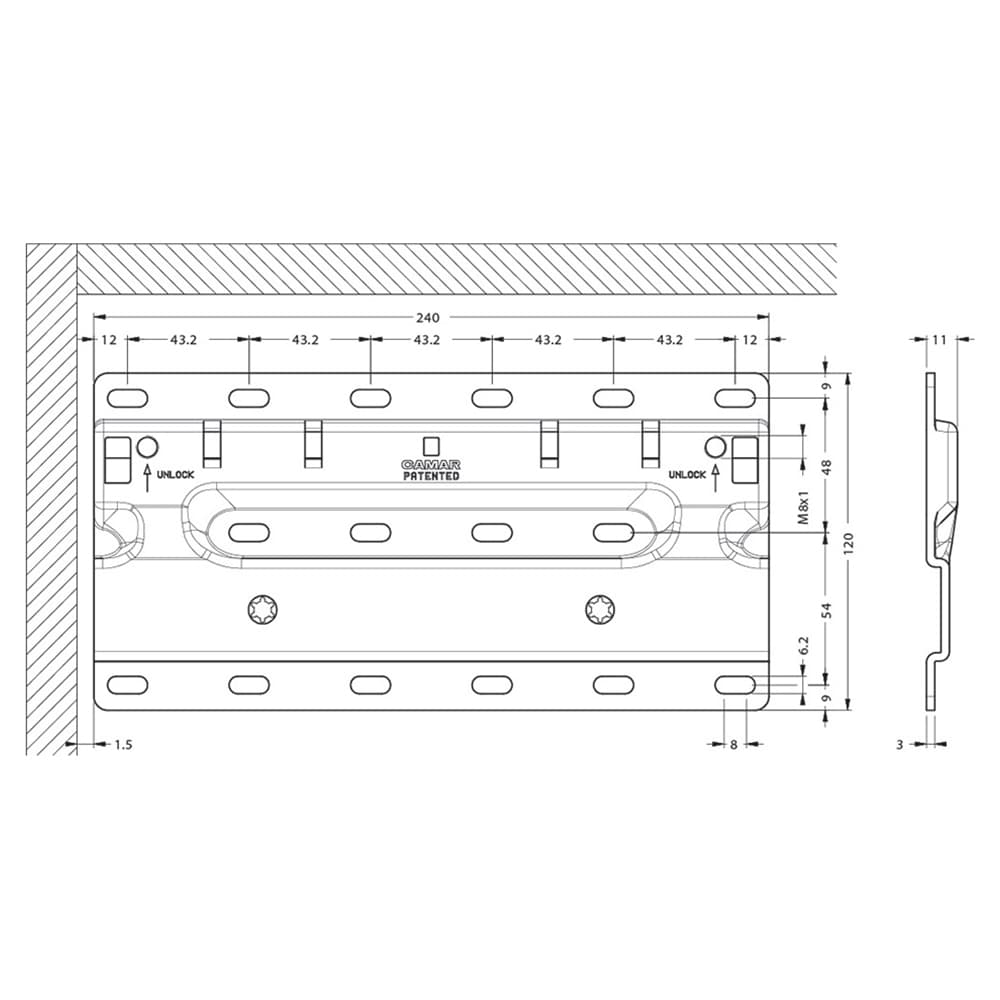 240mm x 120mm 807 Anti&#45;Drop Wall Plate, Steel (20/Box) - Alt Image 1