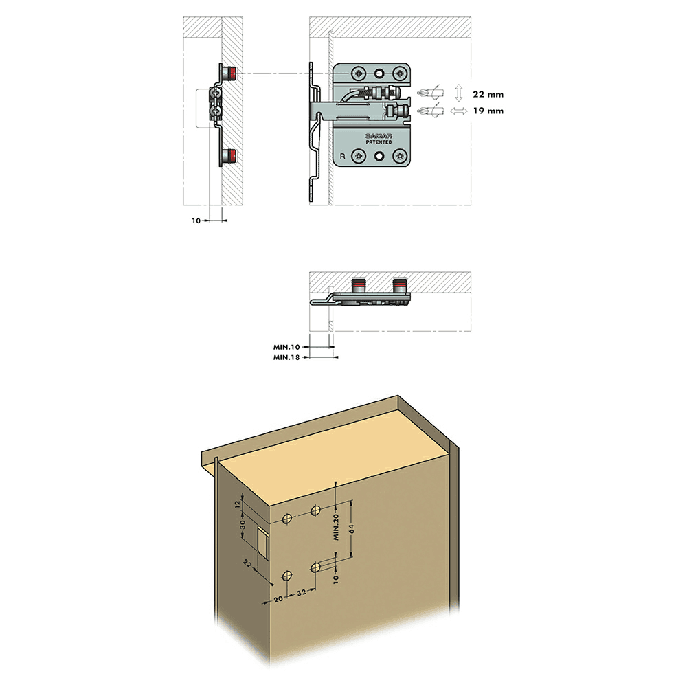 807 Base Cabinet Hanging Bracket with Pozi Drive, Right Hand, Steel (100/Box) - Alt Image 2