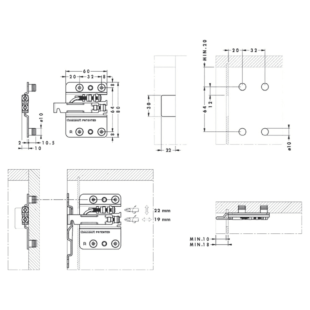 807 Base Cabinet Hanging Bracket with Pozi Drive, Right Hand, Steel (100/Box) - Alt Image 3