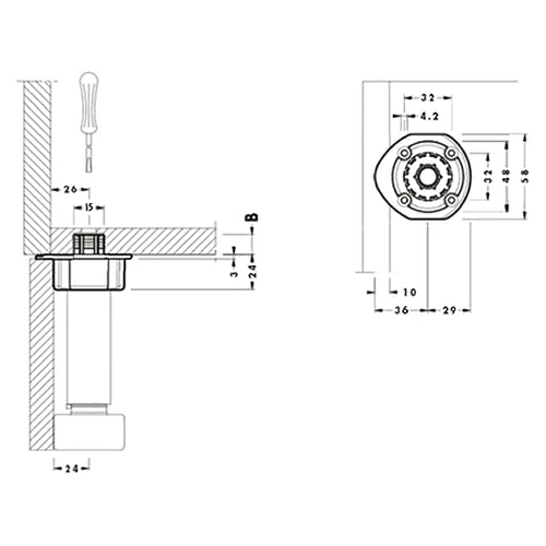 Peter Meier 840 Series Dowel Mount Socket with 15mm V-Plate - Side View