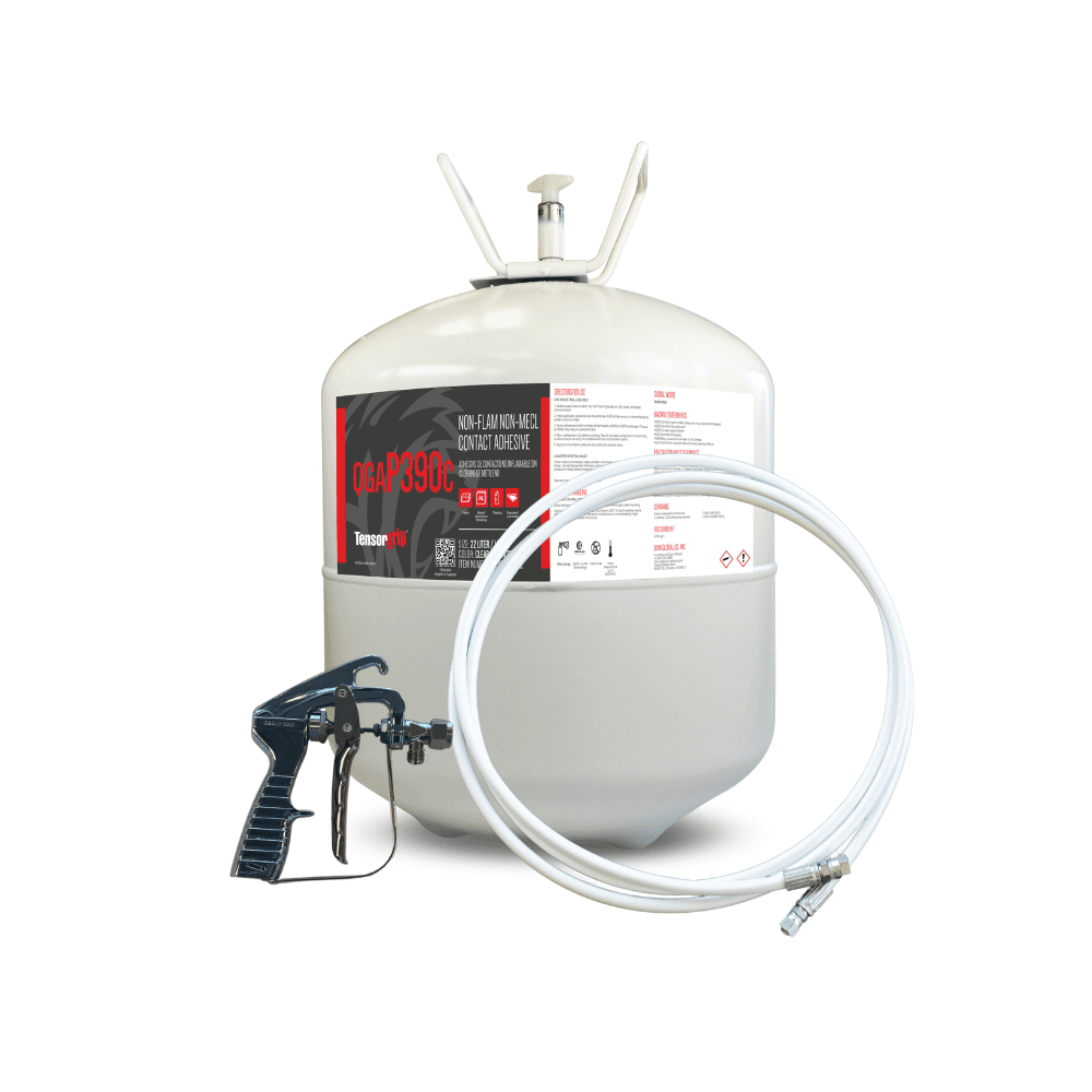 TensorGrip P390 Kit Non-Flammable Non-MECL Contact Adhesive with 22lb Canister, Gun and Hose, Clear - Main Image